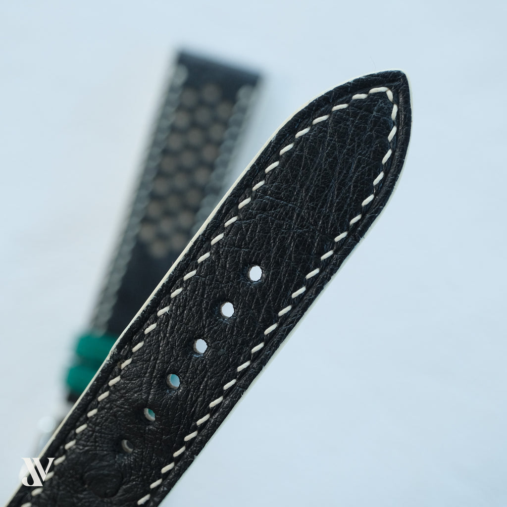 Black White Ostrich Leather Watch Strap — original product photo