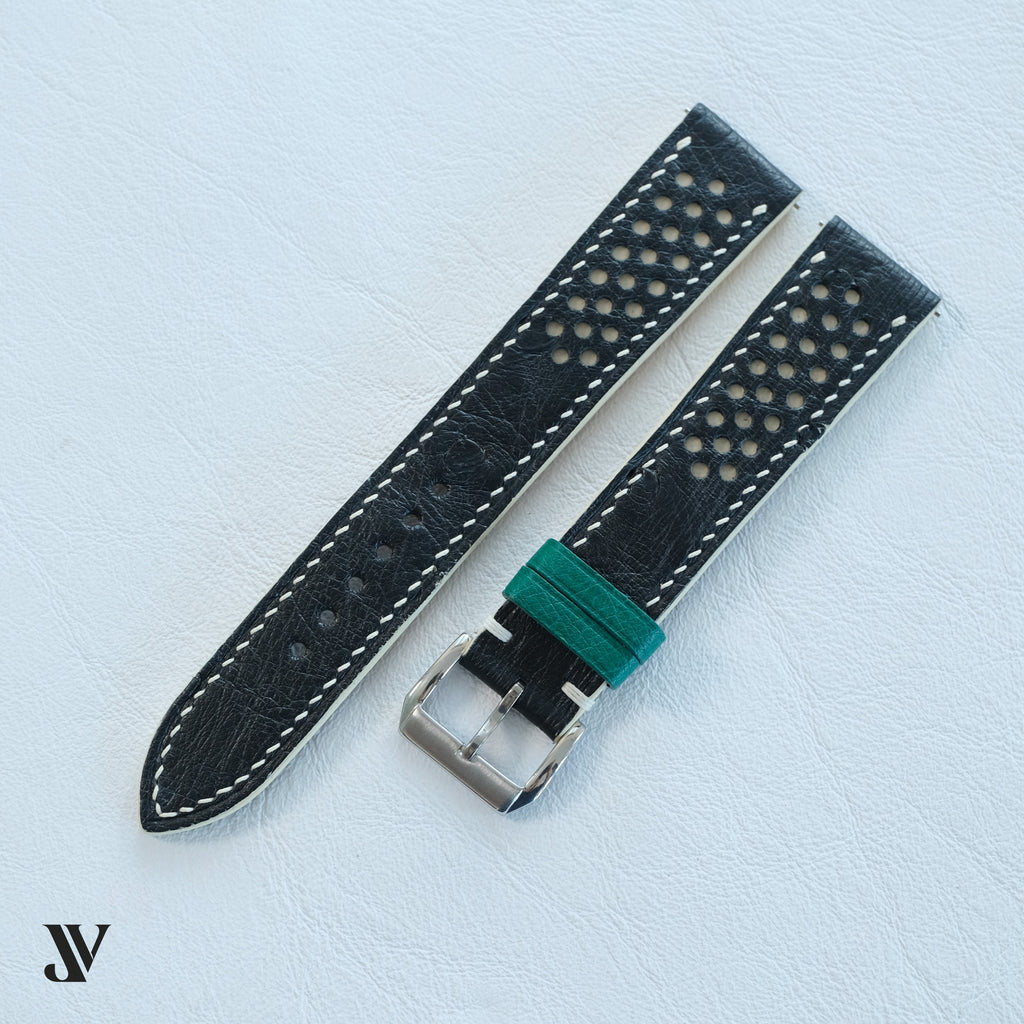 Black White Ostrich Leather Watch Strap — original product photo
