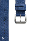 Denim Blue Ostrich Leather Watch Strap — buckle detail