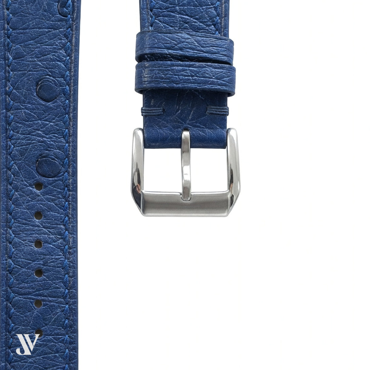Denim Blue Ostrich Leather Watch Strap — buckle detail