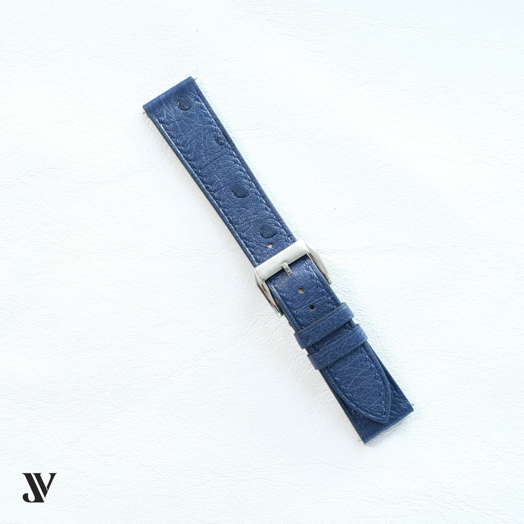 Denim Blue Ostrich Leather Watch Strap — original product photo