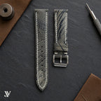 Olive Grey Ostrich Leg Leather Watch Strap — styled scene (AI-generated scene)