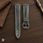 Olive Grey Ostrich Leg Leather Watch Strap — styled scene (AI-generated scene)