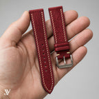 Burgundy Patina Cowhide Leather Watch Strap — shown on watch (AI-generated scene)