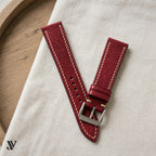 Burgundy Patina Cowhide Leather Watch Strap — styled scene (AI-generated scene)