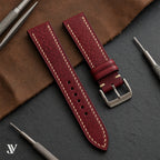 Burgundy Patina Cowhide Leather Watch Strap — styled scene (AI-generated scene)