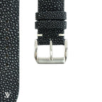 Black Stingray Leather Watch Strap — buckle detail
