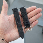 Black Stingray Leather Watch Strap — shown on watch (AI-generated scene)