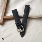 Black Stingray Leather Watch Strap — styled scene (AI-generated scene)
