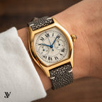 Taupe Stingray Leather Watch Strap — shown on watch (AI-generated scene)