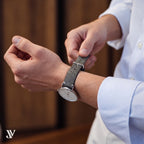 Taupe Stingray Leather Watch Strap — shown on watch (AI-generated scene)