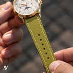 Olive Togo Leather Watch Strap — shown on watch (AI-generated scene)