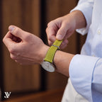 Olive Togo Leather Watch Strap — shown on watch (AI-generated scene)