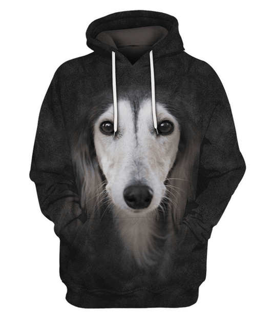 Dog Hoodie Saluki Face Hair Graphic Hoodie Black Unisex - Cozy Hoodie For Cold Weather
