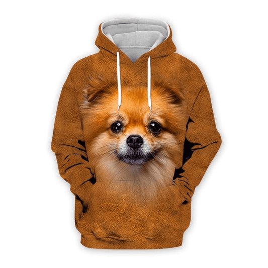 Dog Hoodie Cute Pomeranian Face Graphic Hoodie Brown Unisex - Cozy Hoodie For Cold Weather