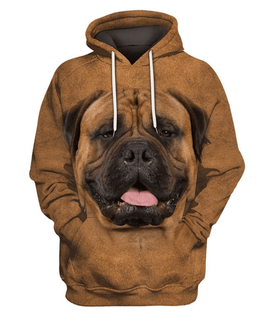 Dog Hoodie Bullmastiff Face Hair Graphic Hoodie Brown Unisex - Cozy Hoodie For Cold Weather