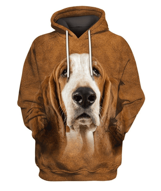 Dog Hoodie Basset Hound Face Hair Graphic Hoodie Brown Unisex - Cozy Hoodie For Cold Weather