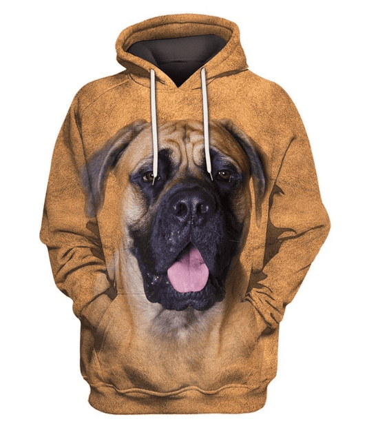 Dog Hoodie English Mastiff Face Hair Graphic Hoodie Brown Unisex - Cozy Hoodie For Cold Weather