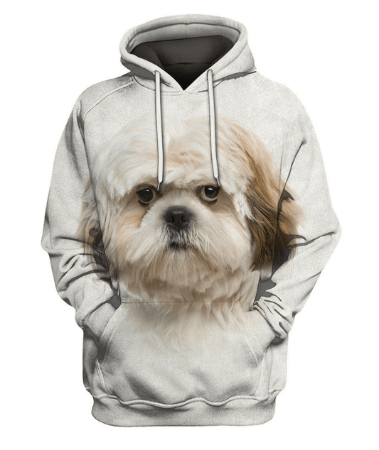 Dog Hoodie Shih Tzu Cute Dog Face Hair Hoodie White Unisex - Cozy Hoodie For Cold Weather