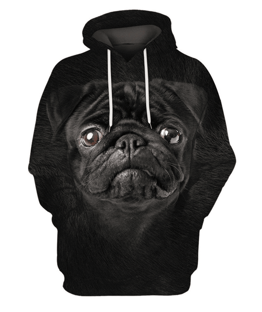 Dog Hoodie Pug Black Face Hair Graphic Hoodie Black Unisex - Cozy Hoodie For Cold Weather