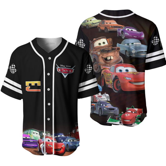 Disney Jersey Disney Lightning Mc Queen Racing Flag Cars Characters Black Jersey Shirt Baseball Cars Baseball