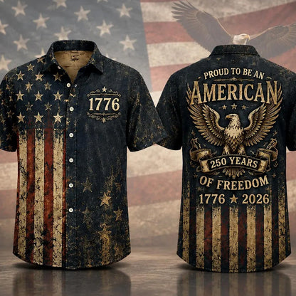 Vintage 250 Years American Flag Hawaiian Shirt, 1776–2026 Patriotic Eagle Shirt, USA Freedom AOP Hawaii Shirt 685261 WFD