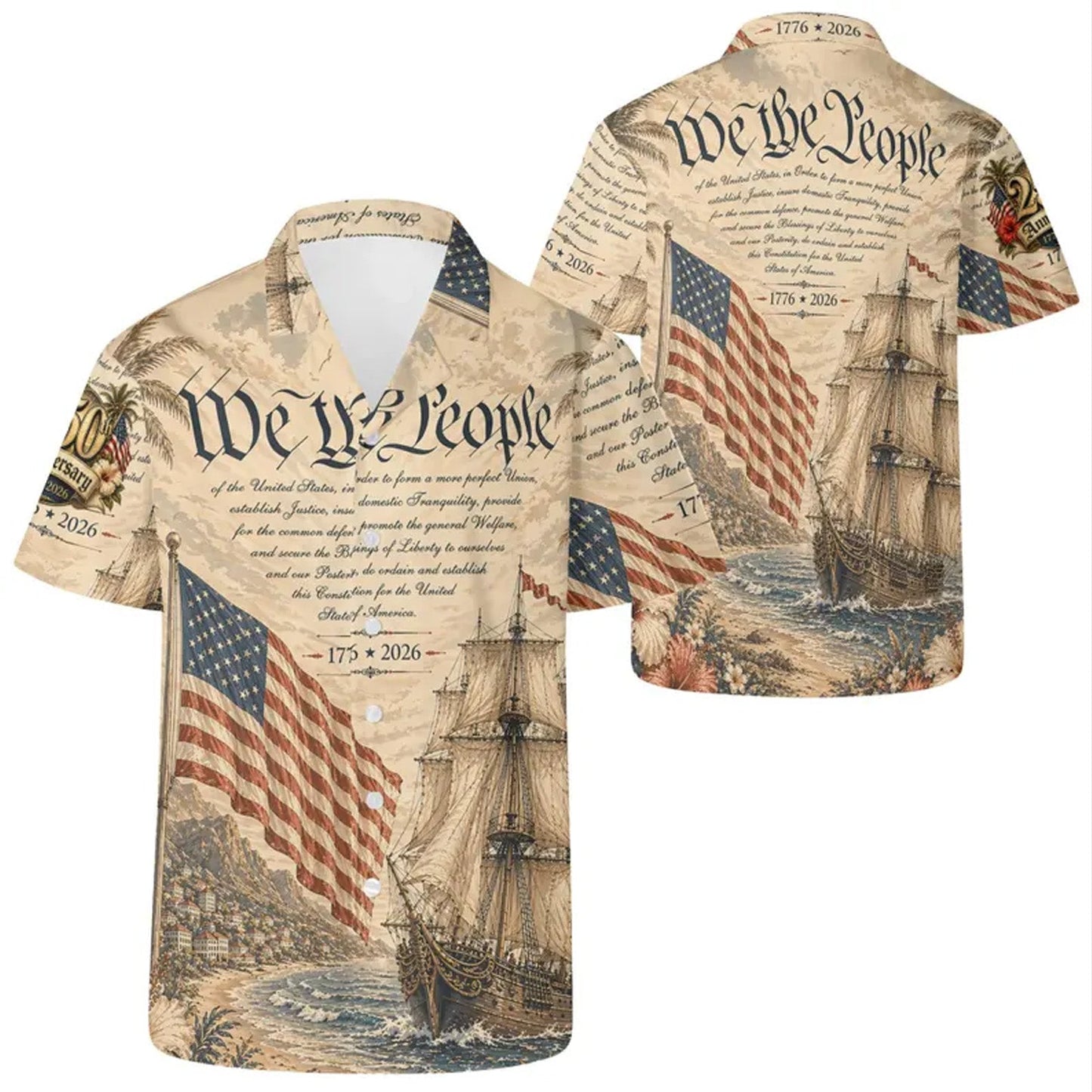 Patriotic 250 Years USA Hawaiian Shirt, Vintage We The People 1776–2026 AOP Hawaiian Shirt 685056