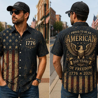 Vintage 250 Years American Flag Hawaiian Shirt, 1776–2026 Patriotic Eagle Shirt, USA Freedom AOP Hawaii Shirt 685261 WFD