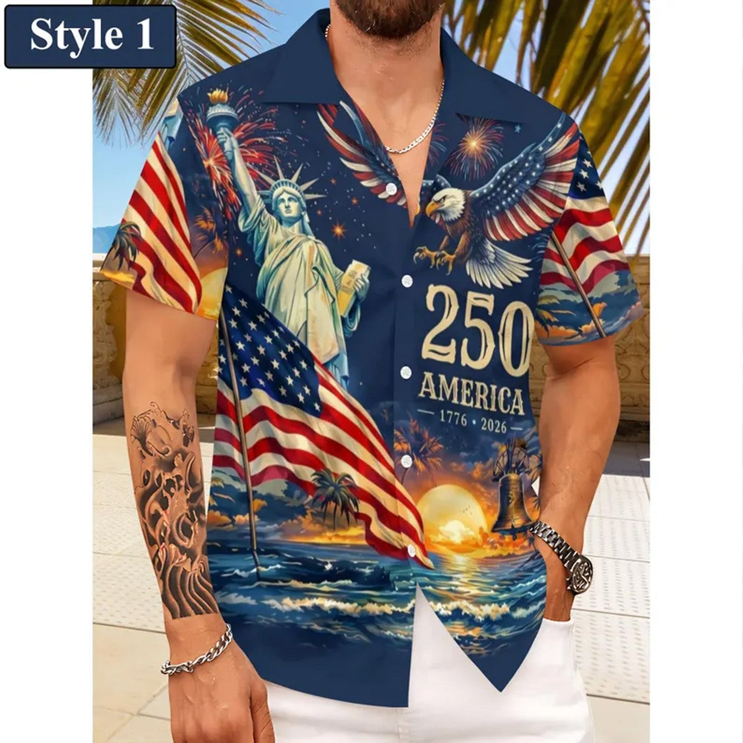 Vintage 250 Years of America Hawaiian Shirt, Patriotic Eagle Liberty 1776-2026 AOP Hawaii Shirt 685177 WFD