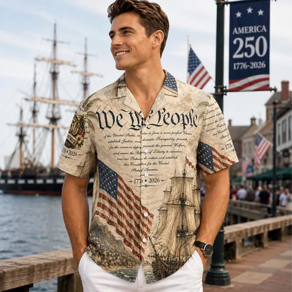 Patriotic 250 Years USA Hawaiian Shirt, Vintage We The People 1776–2026 AOP Hawaiian Shirt 685056