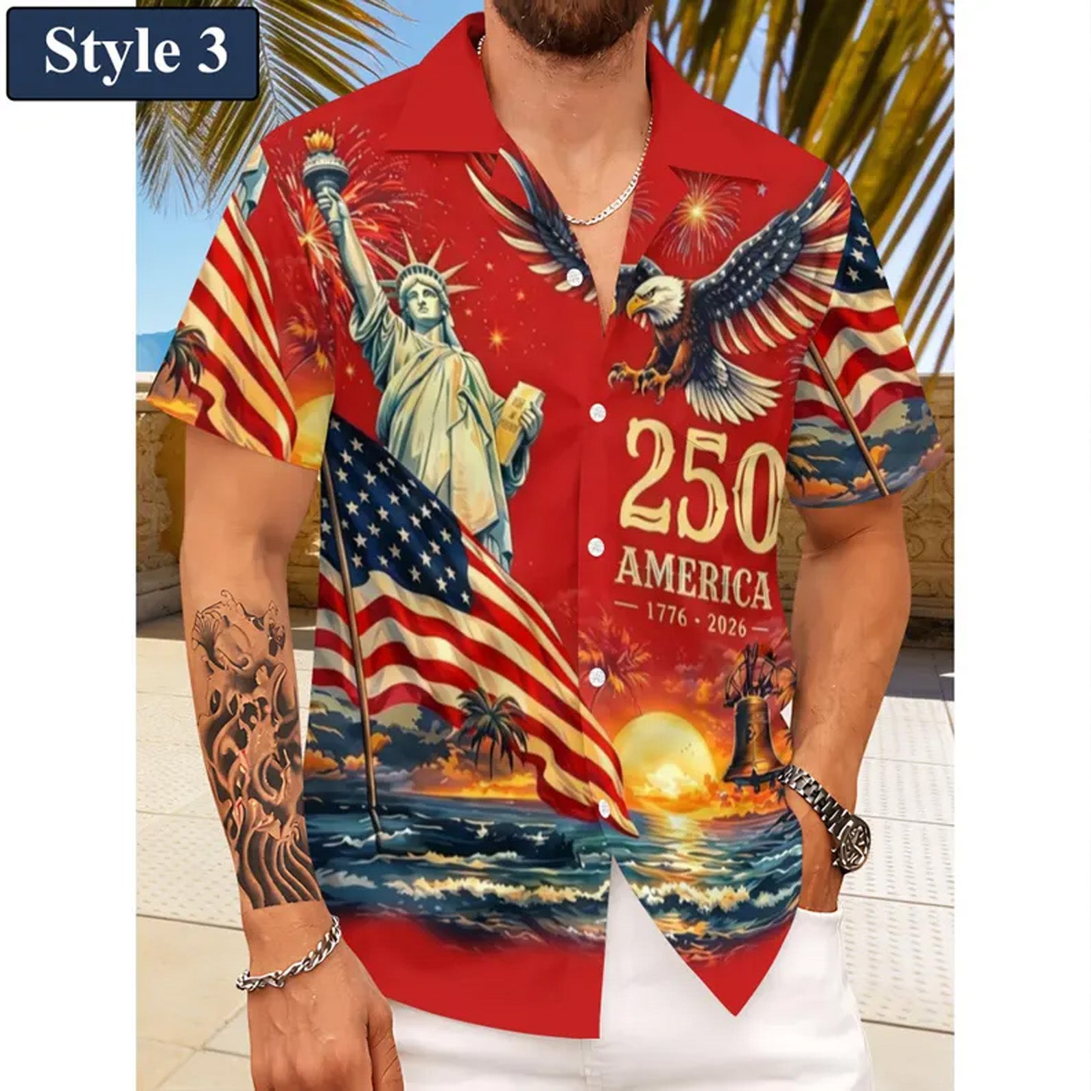 Vintage 250 Years of America Hawaiian Shirt, Patriotic Eagle Liberty 1776-2026 AOP Hawaii Shirt 685177 WFD