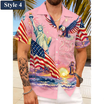 Vintage 250 Years of America Hawaiian Shirt, Patriotic Eagle Liberty 1776-2026 AOP Hawaii Shirt 685177 WFD