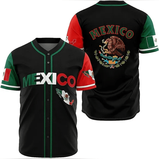 Mexican Baseball Jersey Mexican Flag Country Coat of Arms Eagle Jersey Shirt Black Unisex Adult New Release