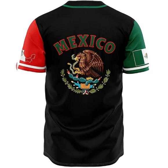 Mexican Baseball Jersey Mexican Flag Country Coat of Arms Eagle Jersey Shirt Black Unisex Adult New Release