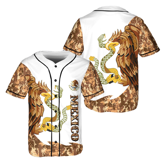 Mexican Baseball Jersey Flag Coat of Arms Eagle Mexican Jersey Shirt White Yellow Unisex Adult New Release