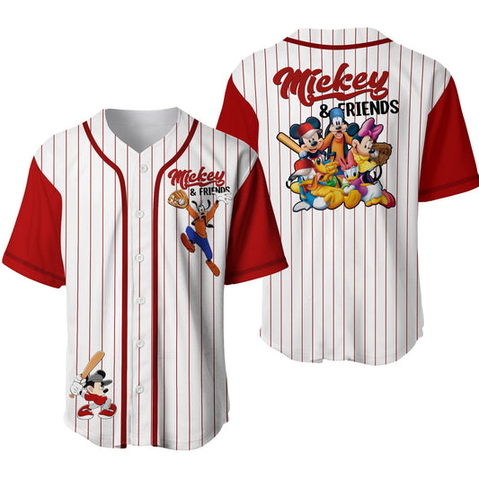 Mickey Jersey Mickey and Friend Goofy Minnie Pluto Donald Daisy White Red Jersey Shirt Baseball Disney Baseball
