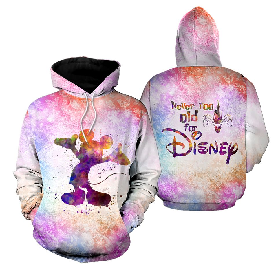 Disney MK Hoodie MK Silhouette Never Too Old For Disney Hoodie Colorful Unisex