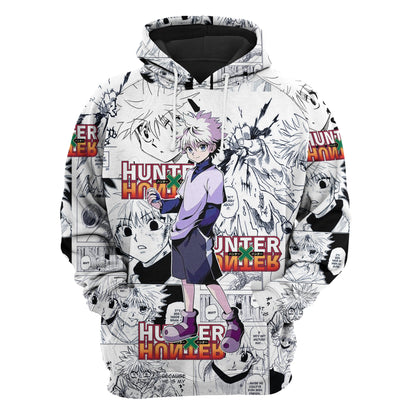 Hunter X Hunter T-shirt Killua Zoldyck Manga Black White Hoodie Hunter X Hunter Merch Anime Shirt