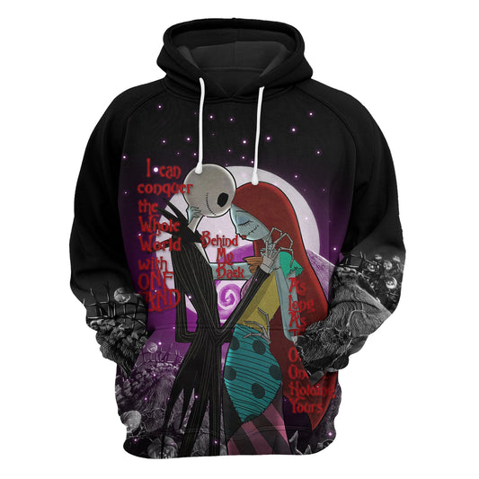 The Nightmare Before Christmas Hoodie Jack And Sally I Can Conquer The World With One Hand Black Hoodie - Cozy Hoodie For Cold Weather