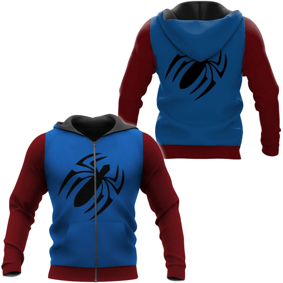 Spiderman Zip Hoodie Marvel Scarlet Spiderman Suit Costume Zip Hoodie Red Blue Unisex - Cozy Hoodie For Cold Weather
