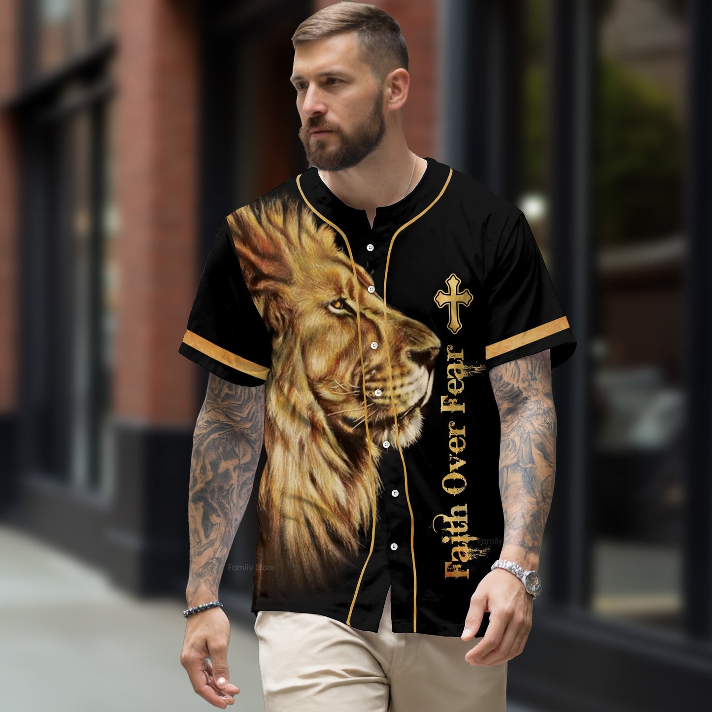 Faith Over Fear Lion King Jesus Black Baseball Tee Jersey Shirt Printed 3D
