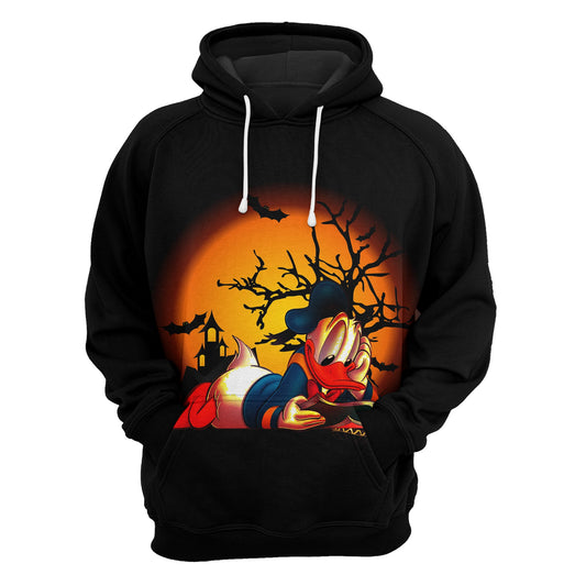 Disney Halloween Hoodie Donald Duck Happy Halloween Spooky Night Black Hoodie - Cozy Hoodie For Cold Weather