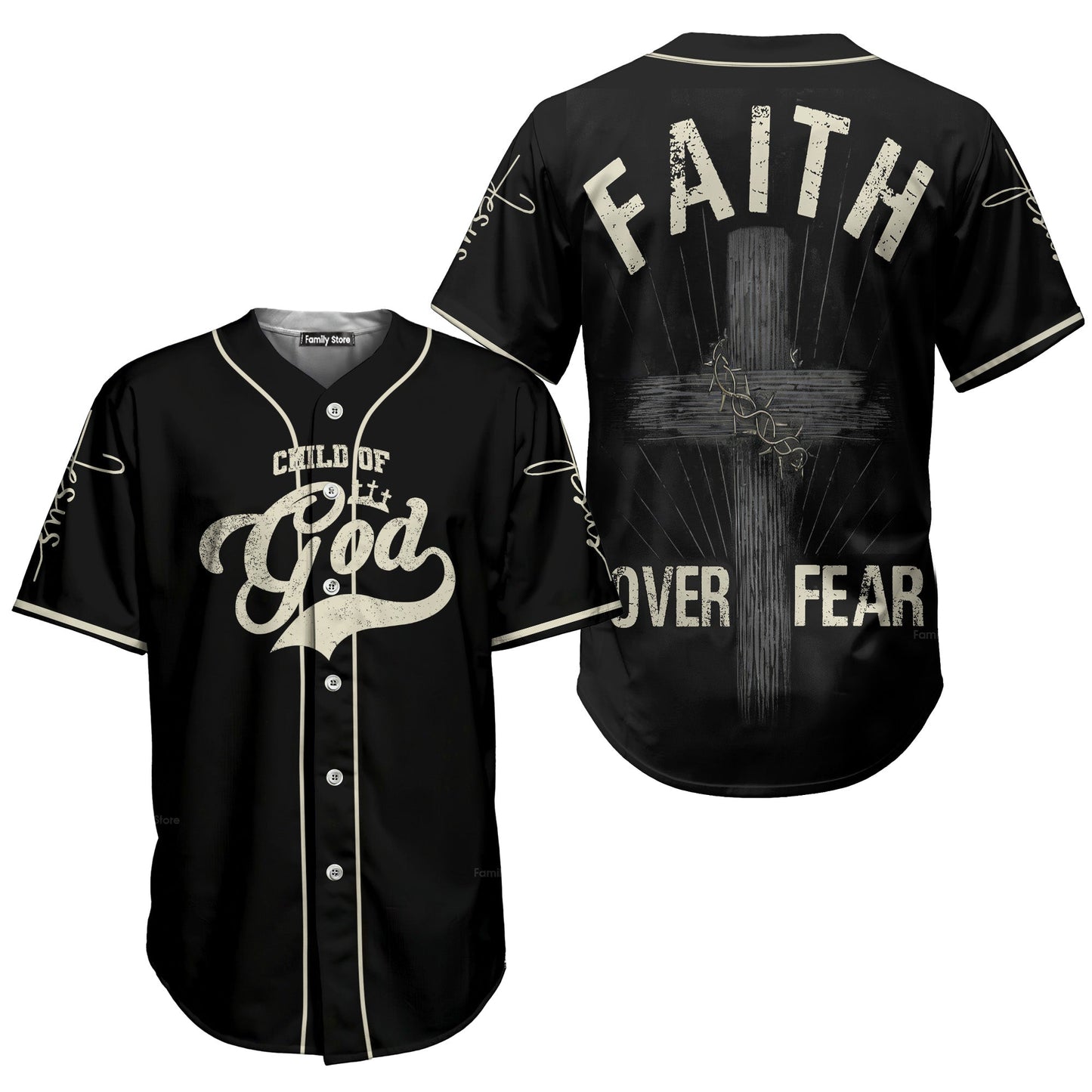 Faith Over Fear - Baseball Jersey - Christant Gift For Him for God, Jesus, Christian
