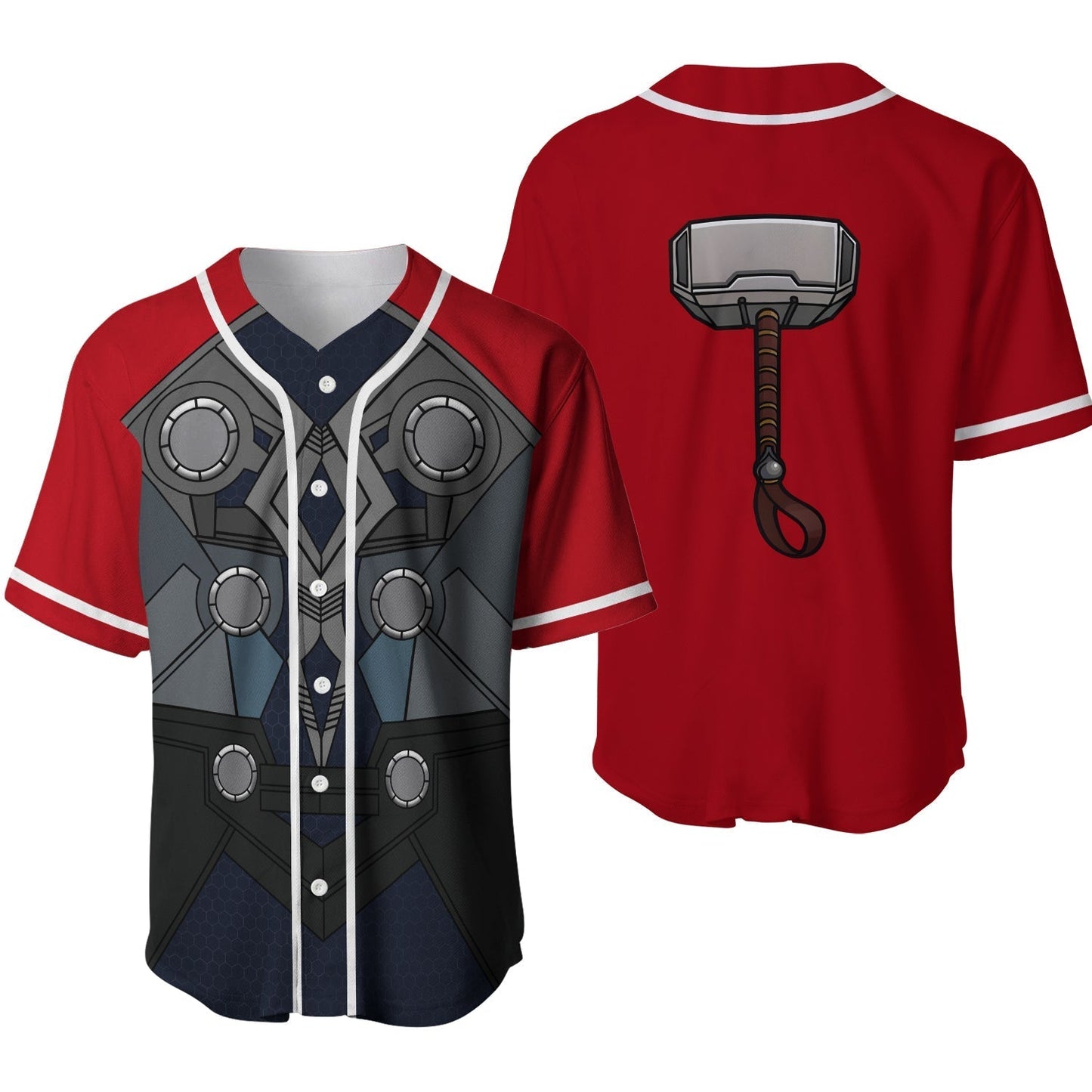 Marvel Jersey Marvel Hero Thor God of Thunder Suit and Hammer Red Jersey Shirt Baseball Thor Baseball