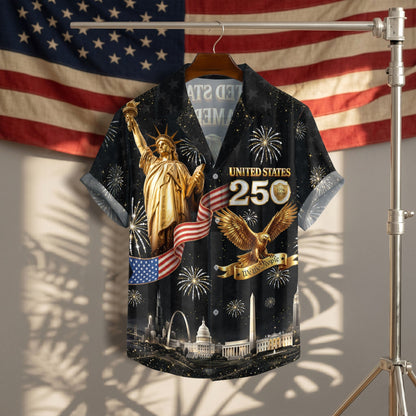 USA 250 Years Statue Of Liberty Fireworks 1776 2026 Hawaiian Shirt - Patriotic Gift For Him