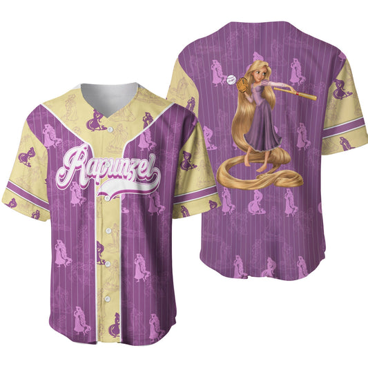 Disney Jersey Disney Princess Tangled Rapunzel Playing Sport Patterns Purple Yellow Jersey Shirt Rapunzel Baseball