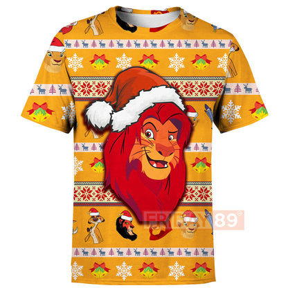 LK T-shirt Simba Wearing Santa Hat Christmas Pattern T-shirt Amazing DN Hoodie Sweater Tank