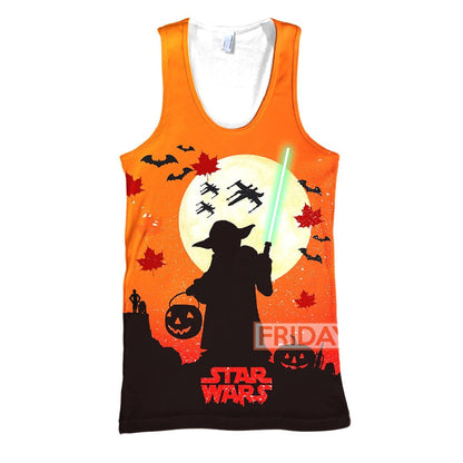  SW T-shirt Yoda Silhouette Halloween Orange T-shirt High Quality SW Hoodie Sweater Tank 2024