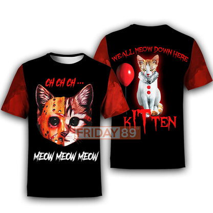  Horror Cat T-shirt Horror Cat Ch Ch Ch Meow Meow Meow T-shirt Cool Horror Cat Hoodie Sweater Tank 2025