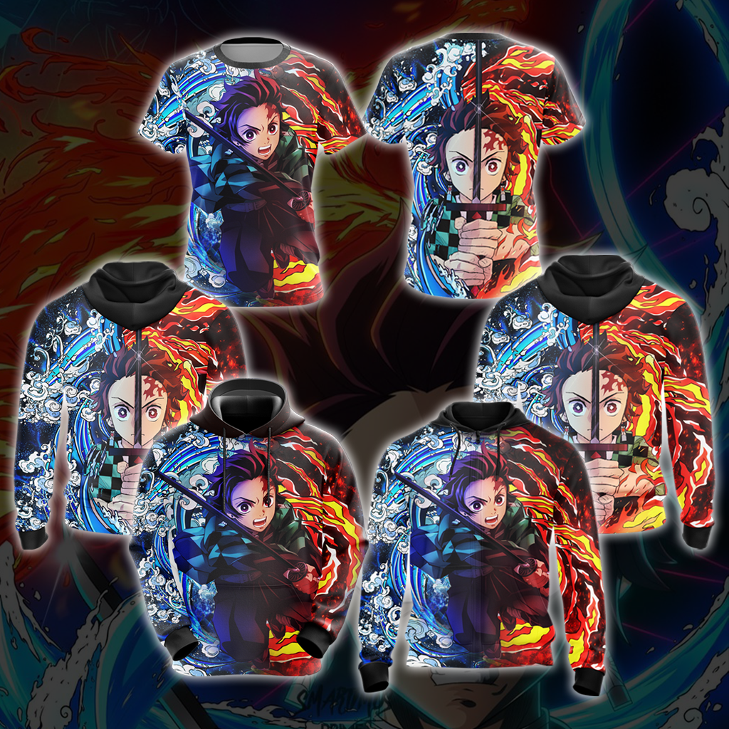 Tanjiro Sun and Water Breathing Techniques Demon Slayer All Over Print T-shirt Zip Hoodie Pullover Hoodie